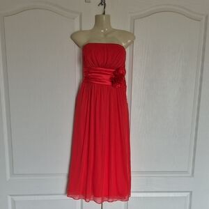 Jolie Strapless Red Dress with Floral Accent